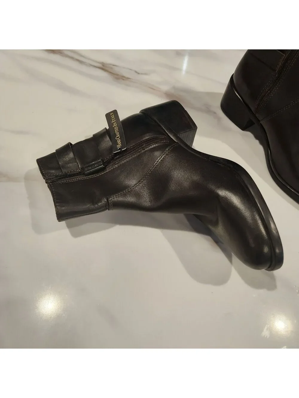 NEW Emanuele Crasto Brown Italian Leather Double Buckle Ankle Boots Size 8